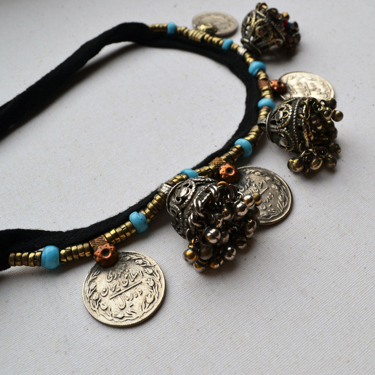 Kuchi Afghan original beaded wrapped tribal vintage traditional coin store necklace #29 FREE shipping in USA